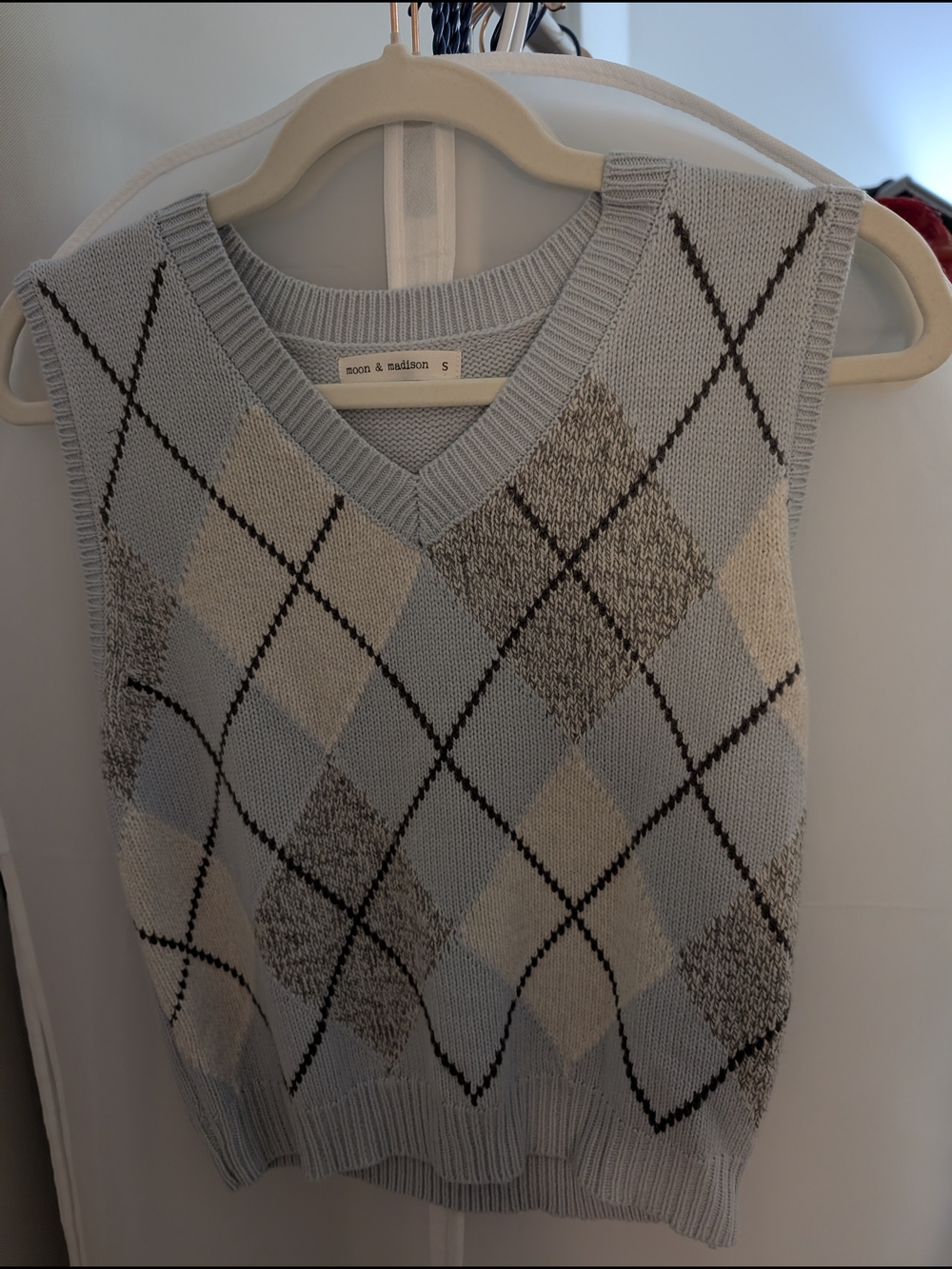 moon & madison Light Blue Argyle Knit Sweater Vest
